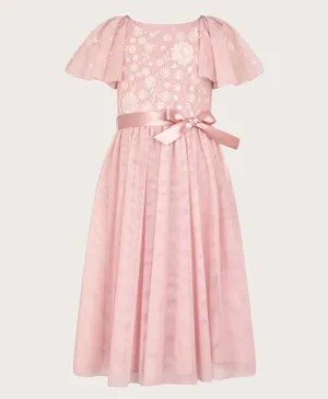 Monsoon Children Giselle Embellished Floral Dress - Pink