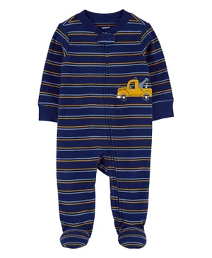 Carter's Striped Truck 2-Way Zip Cotton Sleep & Play Pyjamas - Navy Blue