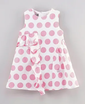 Kookie Kids Sleeveless Polka Dots Dress - Pink