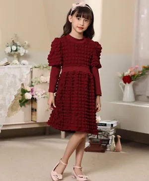 Le Crystal Solid Party Dress - Maroon