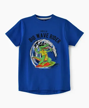 Jam Cotton Crocodile Surfing Graphic T-Shirt - Blue