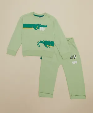 R&B Kids Crocodile Print Sweatshirt & Joggers Set - Green