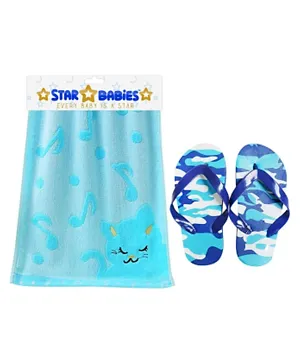 Star Babies Kids Bamboo Towels With 1 Pair Beach Slipper Buy 1 Get 1 Free - Blue