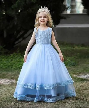 Babyqlo Lace Work Long Party Dress - Sky Blue