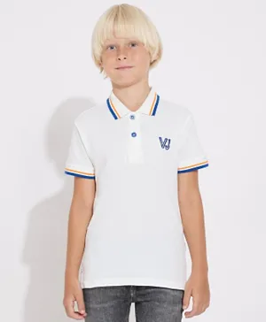Victor and Jane Cotton Short Sleeve Embroidered Polo T-Shirt - White