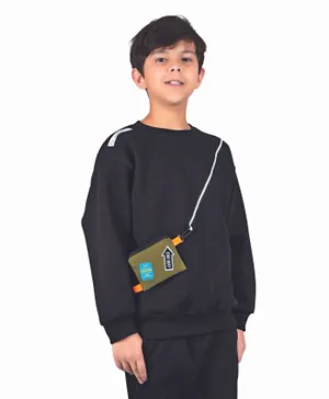 Little Kangaroos Relaxed Fit Sweatshirt With Patches & Attached Bag - Black