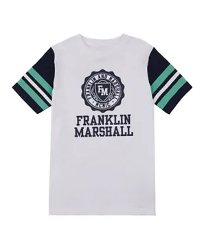 Franklin & Marshall Crest Logo & Striped T-Shirt - White