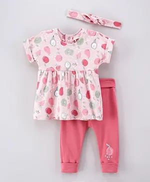 Homegrown Sustainable Fruits Top with Joggers And Headband Set - Pink