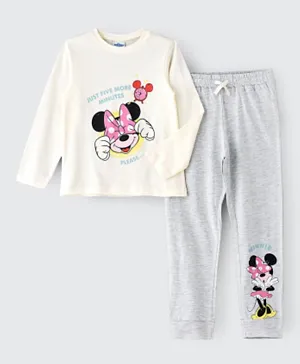 UrbanHaul X Disney Minnie Mouse Cotton Graphic Pyjama Set - Cream/Grey