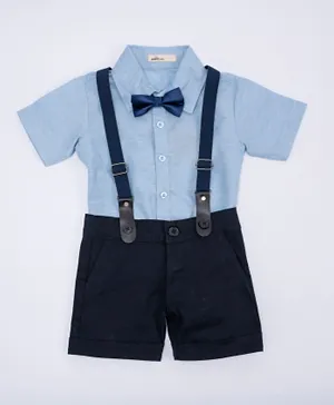 Adams Kids Half Sleeves Shirt with Shorts and Suspender and Bow Set - Blue