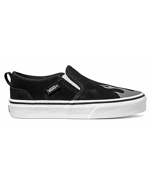 Vans YT Asher Suede Flame Slip On Shoes - Black