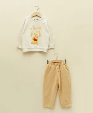LC Waikiki Winnie the Pooh Printed & Patched Crew Neck Sweatshirt and Pants - Multicolor