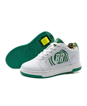 Breezy Rollers Logo Lace Up Shoes With Wheels - White & Green
