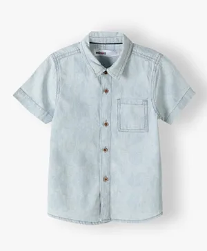 Minoti Leaves Bleached Out Print Effect Denim Shirt - Light Blue