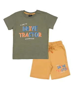 Urbasy Drive Tractor T-Shirt with Shorts - Olive and Yellow