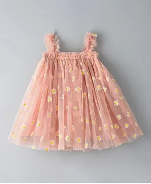 Plushbabies Daisy Flower Frilly Party Dress - Peach