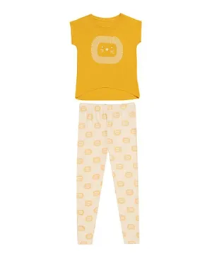 GreenTreat Bamboo All Over Lions Print Pyjama Set - Yellow/Beige