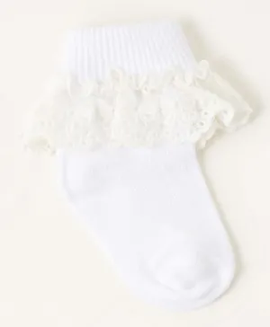 Monsoon Children Floral Lace Knitted Socks - White