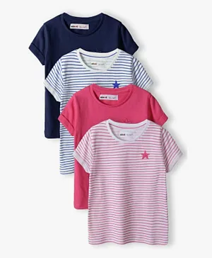 Minoti 4 Pack Striped & Solid T-Shirts - Pink, White & Blue