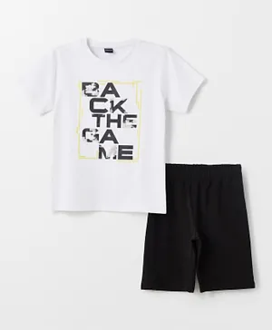 LC Waikiki Back The Game Graphic T-shirt & Shorts Set - White & Black