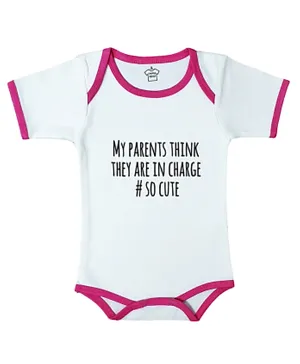 Cheeky Micky Bodysuit with Message My Parents Think They Are In Charge - Pink