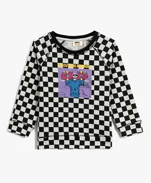 KOTON Skeleton Skateboarder Checkered T-Shirt - Multicolor