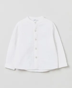 OVS Waffle Weave Mandarin Neck Shirt - Bright White
