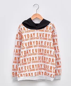 LC Waikiki Everyday Is Game Day All Over Printed Hoodie - Grey & Orange
