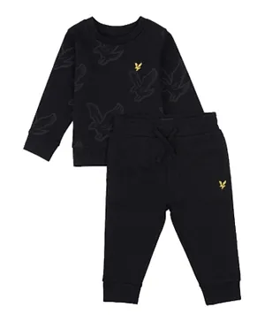Lyle & Scott Tonal Logo Embroidered Long Sleeve T-Shirt and Joggers/Co-ord Set - Black