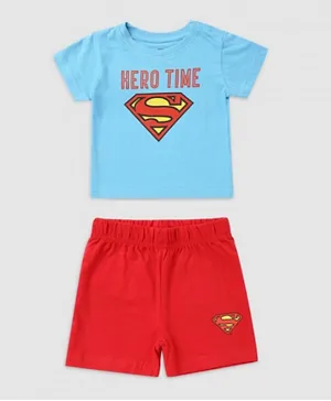 Zarafa Superman Hero Time Graphic T-Shirt & Shorts Set - Blue