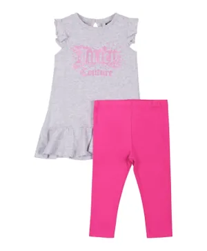 Juicy Couture Logo Graphic Top & Leggings Set - Grey & Pink