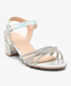 Celeste Embellished Sandals with Block Heels - Silver