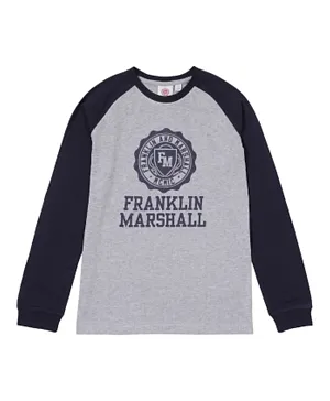 Franklin & Marshall Raglan Vintage Crest Long Sleeve T-Shirt - Grey