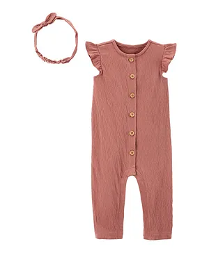 Carter's 2-Piece Crinkle Jersey Jumpsuit & Headwrap Set - Pink