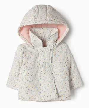 Zippy All Over Printed Hooded Padded Jacket - White