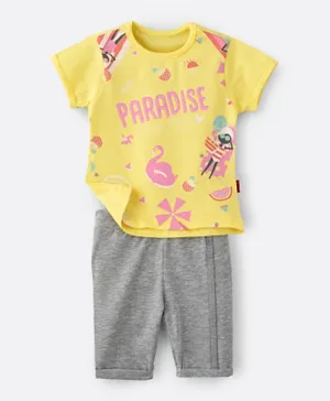 Babyqlo Paradise Smile More Printed Tee With Shorts Set - Yellow