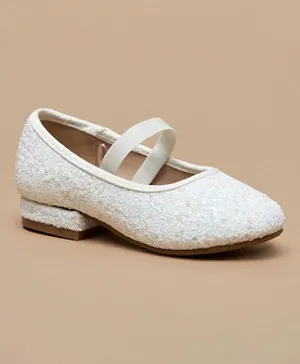 Flora Bella by Shoexpress Embellished Slip On Block Heels Ballerina Shoes - White