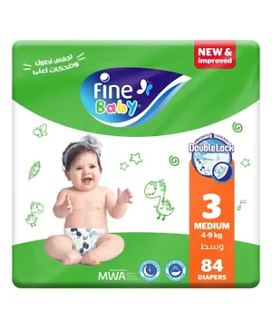 Fine Baby Diapers with Double Lock Leak Barriers Medium Size 3 - 84 Pieces