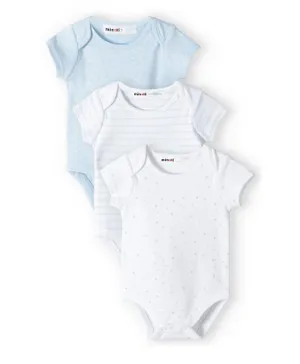 Minoti 3 Pack Star Printed, Striped & Solid Bodysuits - White & Light Blue