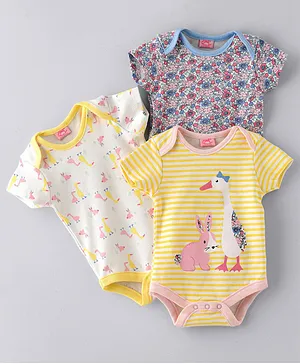 Rock a Bye Baby 3 Pack Goose Rabbit Printed Bodysuit - Multicolor