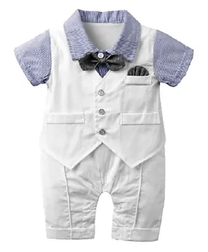Kids Tales Half Sleeves Romper with Bow - Blue
