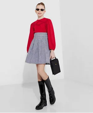 Neon Checkered Box Pleated Skirt - Multicolor