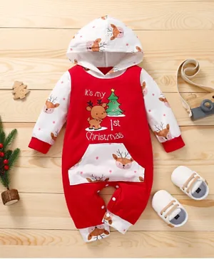 Babyqlo Its My First Christmas Graphic Romper - Red & White