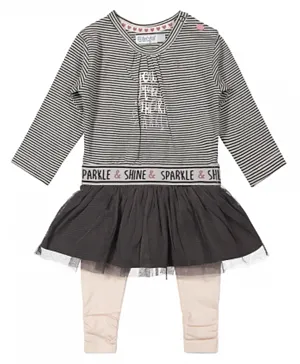 Dirkje 2Pc Striped Babysuit Dress - Grey