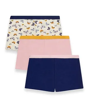 GreenTreat 3 Pack Organic Cotton Butterflies Printed & Solid Shorts - Cream/Blue/Pink