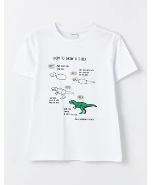 LC Waikiki T-Rex T-Dinosaur Shirt - White