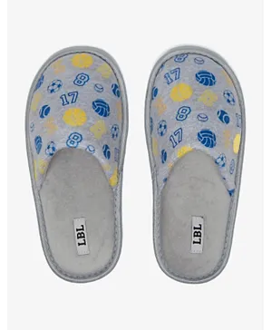 LBL by Shoexpress Sports Graphic Print Slip-On Bedroom Mules - Grey