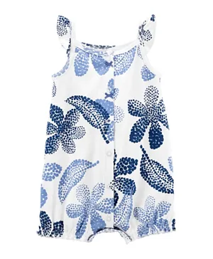 Carter's Floral Snap-Up Romper - White And Blue