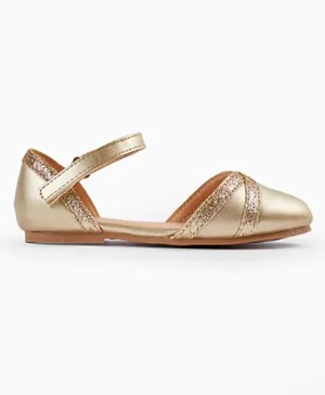 Zippy Non-slip Rubber Sole Glitter Ballerina Flats - Golden