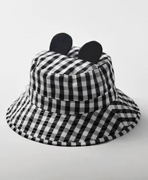 The Girl Cap 3D Ears Detailed Checked Bucket Hat - Black & White